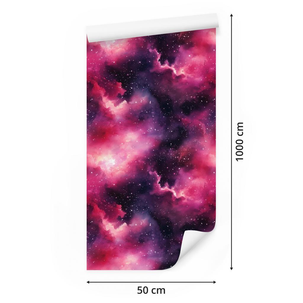 Watercolor Galaxy Wallpaper Purple, Plum and Powder Pink 50x1000