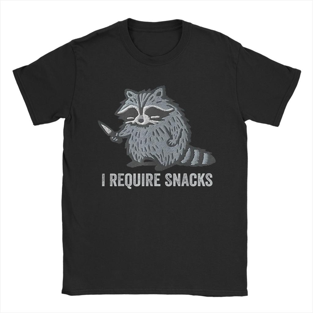 I Require Snacks Funny Raccoon Cozy Snacks Mens T Shirts Funny Tee Shirt Short Sleeve O Neck Tshirts Cotton Graphic Clothes