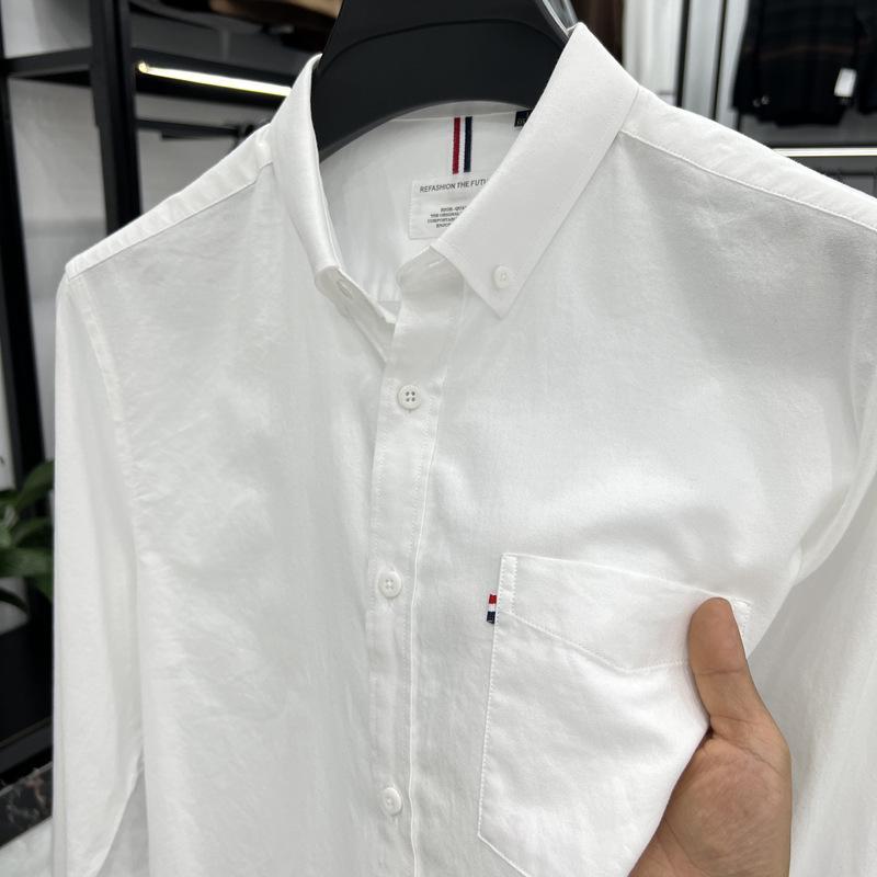 

Мужская повседневная рубашка с длинным рукавом из чистого хлопка с отложным воротником, 2024 XXL белый