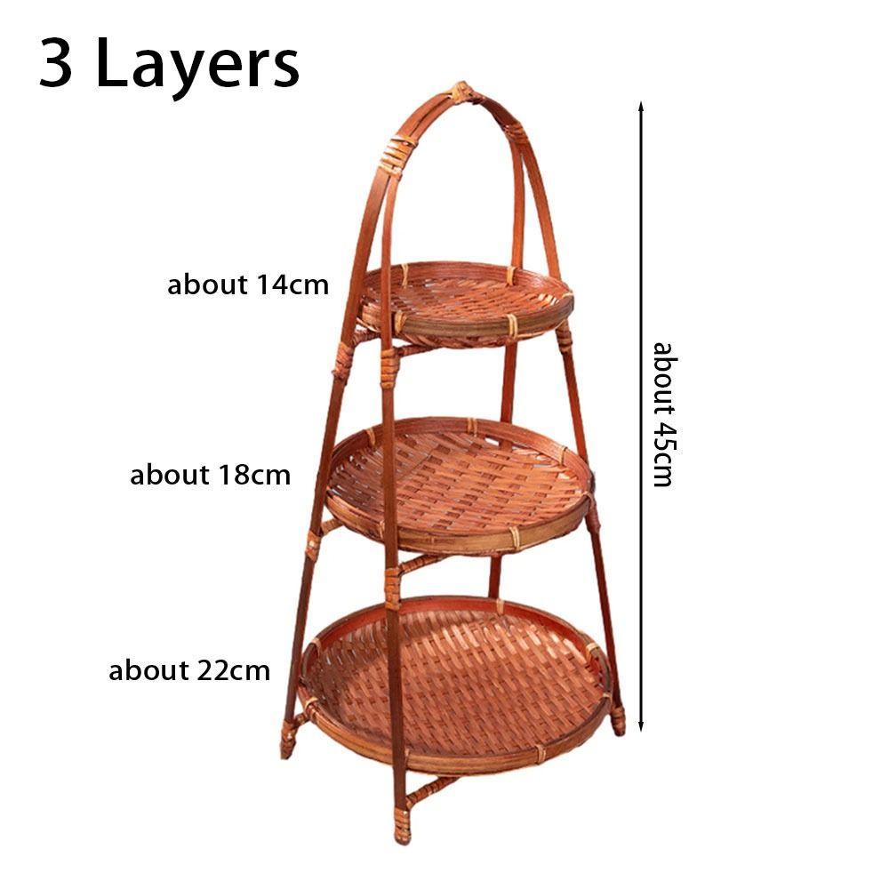 1Pcs Fruit Food Vegetable Bamboo Woven Basket 1/2/3 Layers Standing Tray Storage Basket  For Kitchen