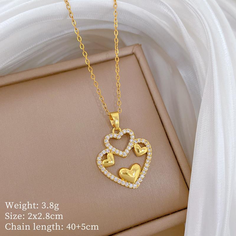 

Empty Double-Layer Love Light Luxury Temperament Gorgeous Full Diamond Necklace Female Versatile Collarbone Chain Titanium Steel Chain