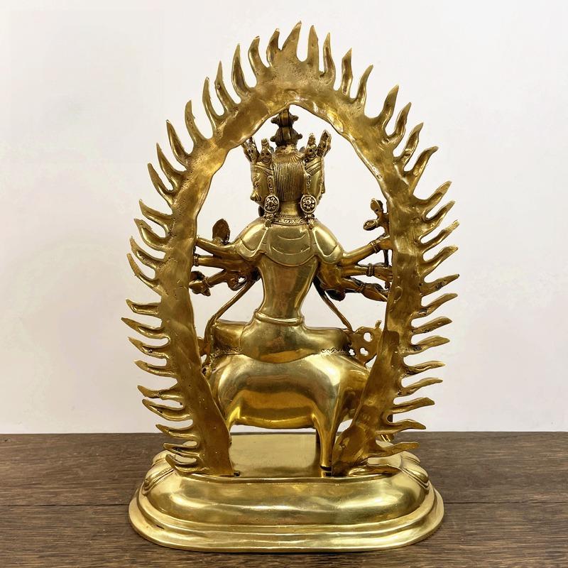 Feng Shui High Quality Copper Gold Painted Three Faces Riding Pig Buddha Mother Bodhisattva Decor