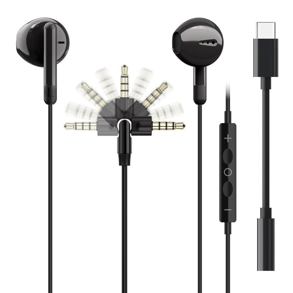 Smart Swing Wired Earphones with Type-C Adapter 180-Degree Swing Plug for Preventing Disconnections Supports Calls and Music Includes Mic and