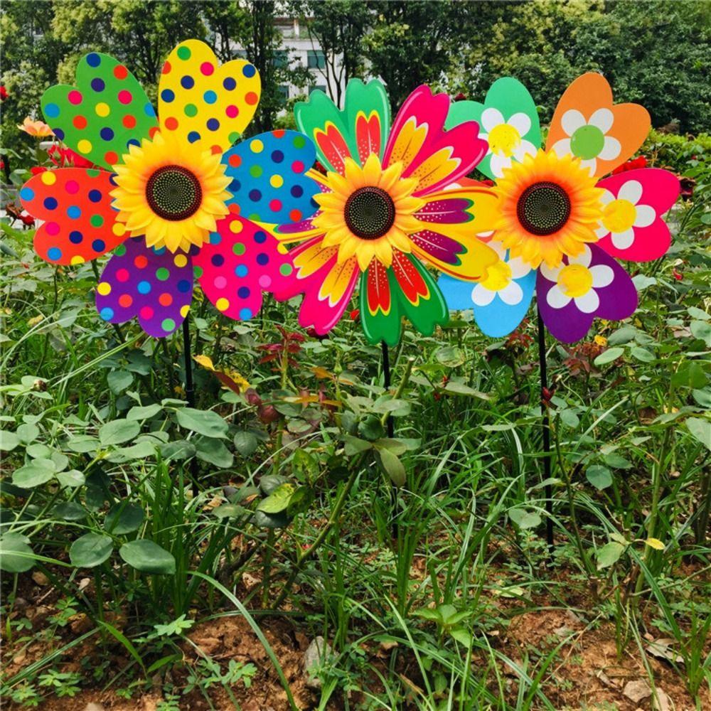 PVC Rotating Sunflower Multistyles Stake Standing Lawn Flower Pinwheel  Outdoor Party Picnic Decor