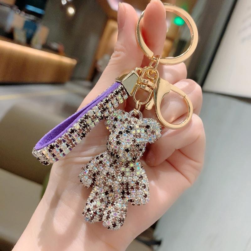 Creative Diamond bear Car Keychain hand-made luxury keychain rhinestone keychain Bag Pendant Doll girl gift pendant