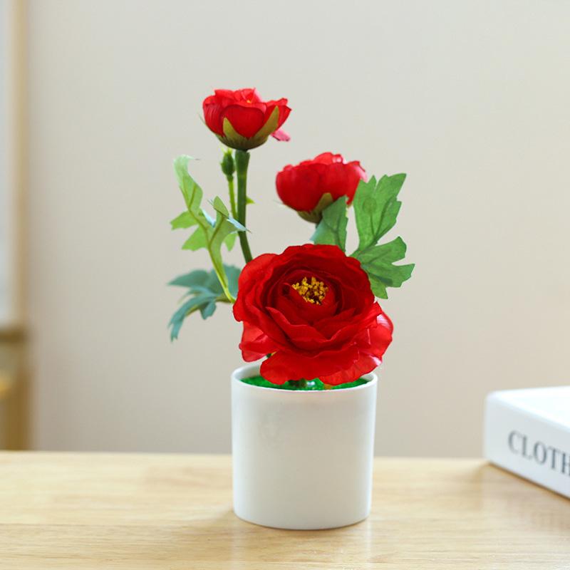 1 STK Hjem Hage Dekor Te Rose 3 Hoder Bord Ornament Falske Blomster Kunstig Blomst Mini Bonsai