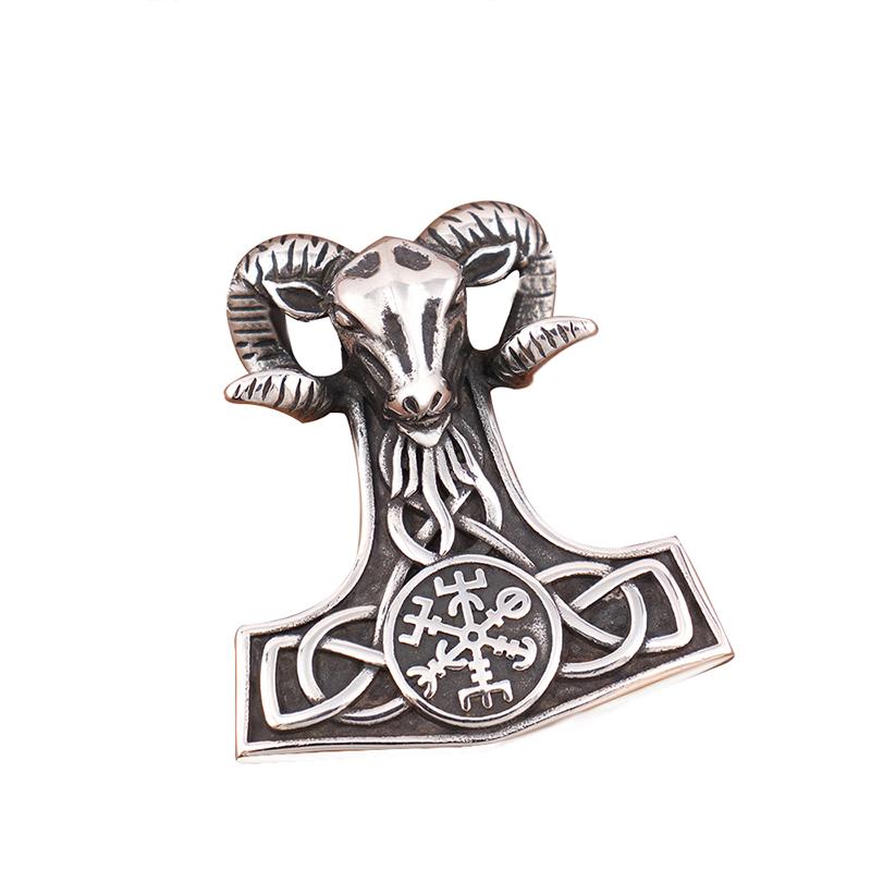 Vikings Thor Hammer Pendant Stainless Steel Mjolnir Necklace Nordic Rune Vegvisir Jewelry Popular Norse Scandinavian