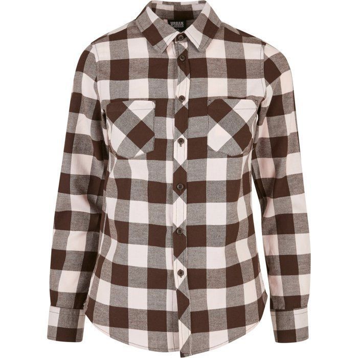 Chemise Lumberjack Femme - Urban Classics - TURNUP FLANELL - Manches longues - Brun - Blanc