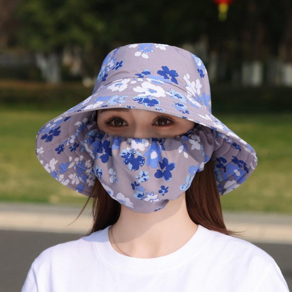 Fashion Floral Tea Picking Cap Wide Brim Anti-UV Agricultural Work Hat Neck Protection with Mask Sun Visor Cap for Women