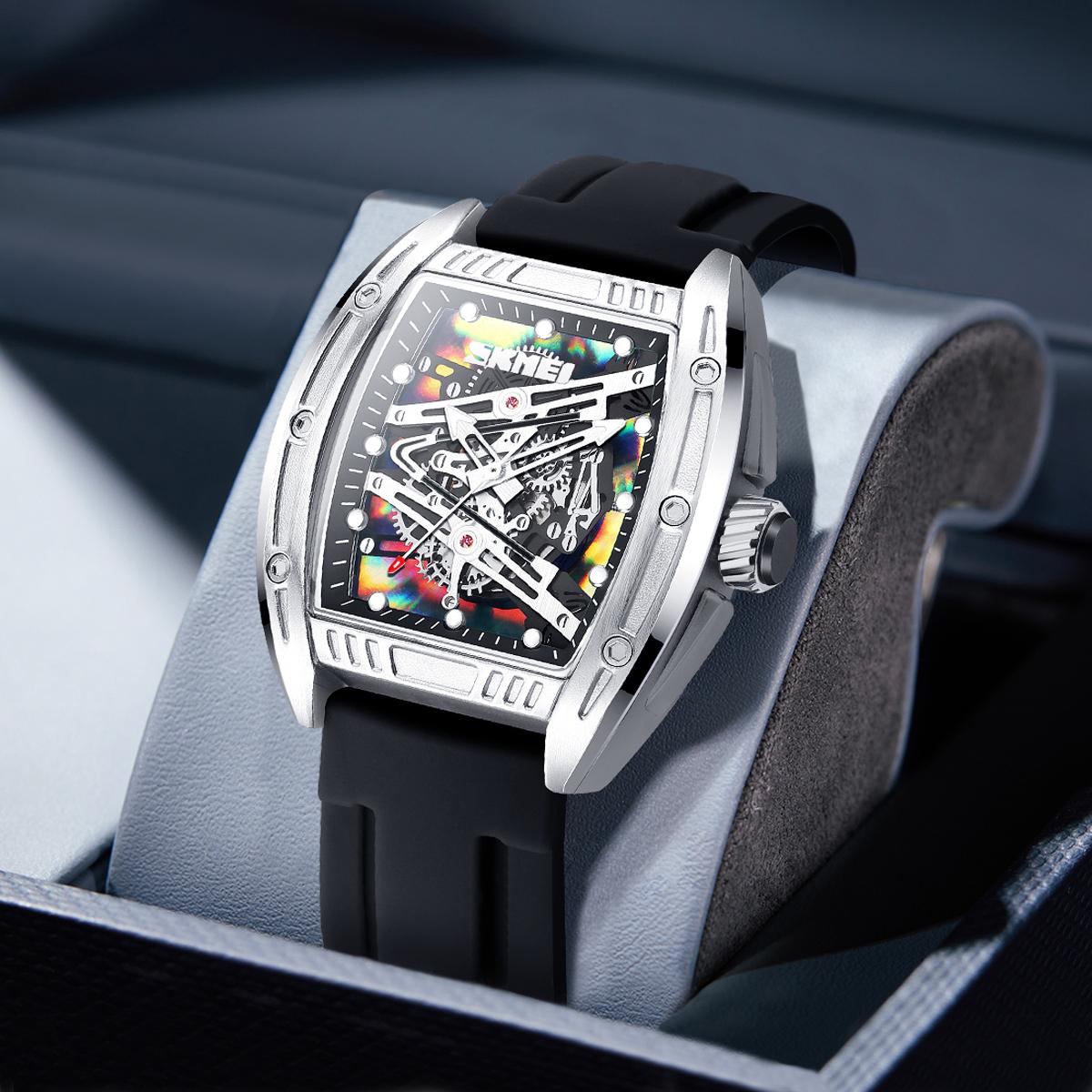 

SKMEI оригинальные мужские наручные часы мужские повседневные часы 30 м водонепроницаемые светящиеся зеркальные высокого качества креативный дизайн скелета циферблат кварцевые часы для мужчин чёрный