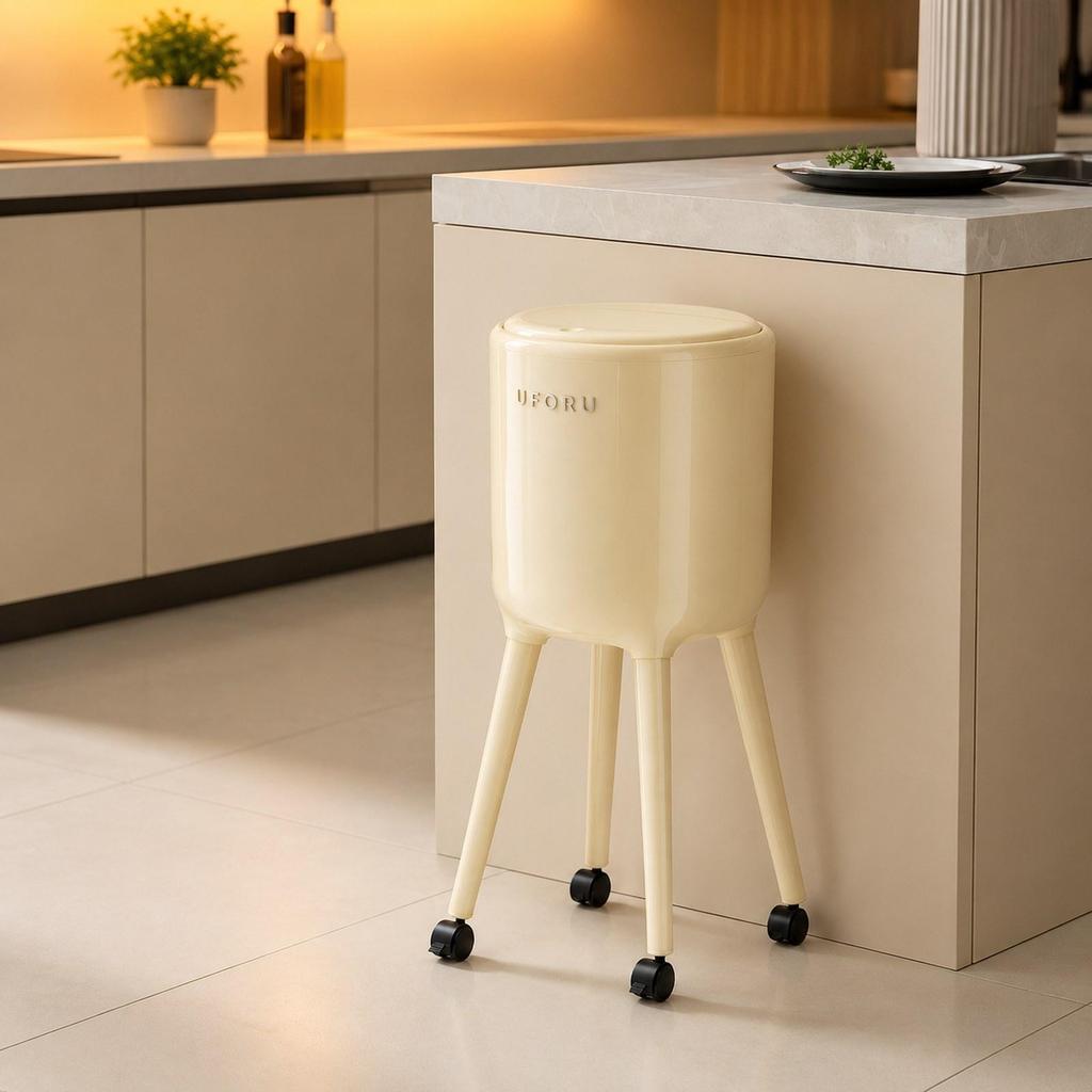 Trash Can with Wheels, Waste Container High Lid, Multifunctional Storage Bin, Paper