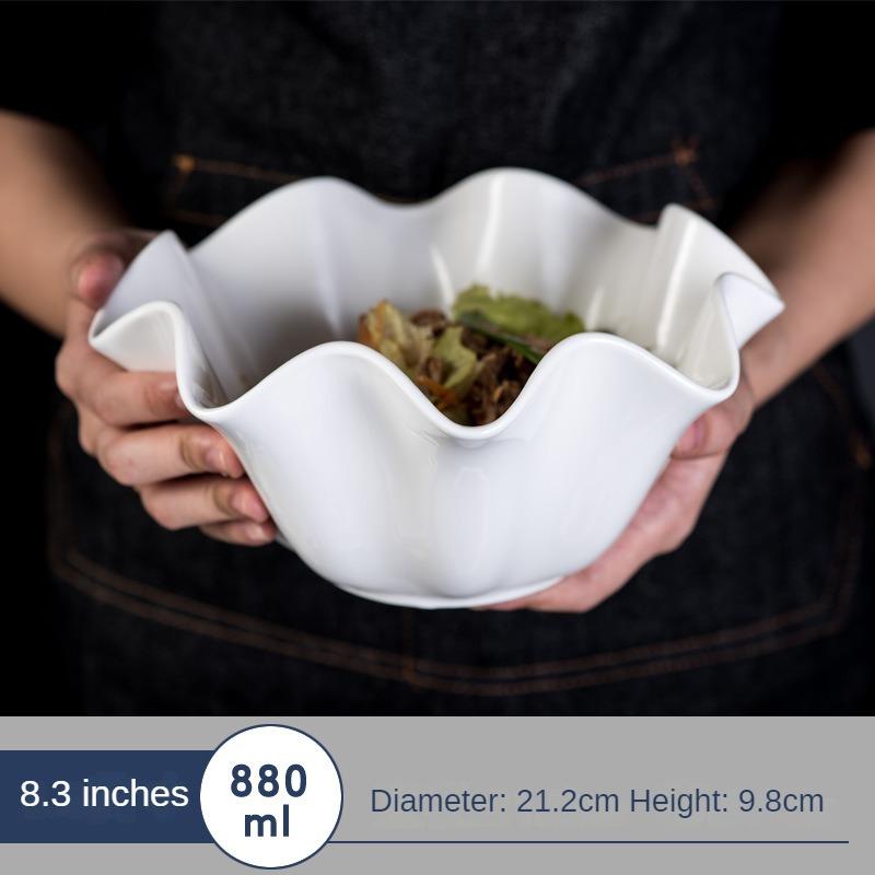 Creative Pure White Ceramic Bowl with Rolled Edges Sauce Dish Dessert Fruit and Vegetable Salad Bowl Tableware Decoration Bowl