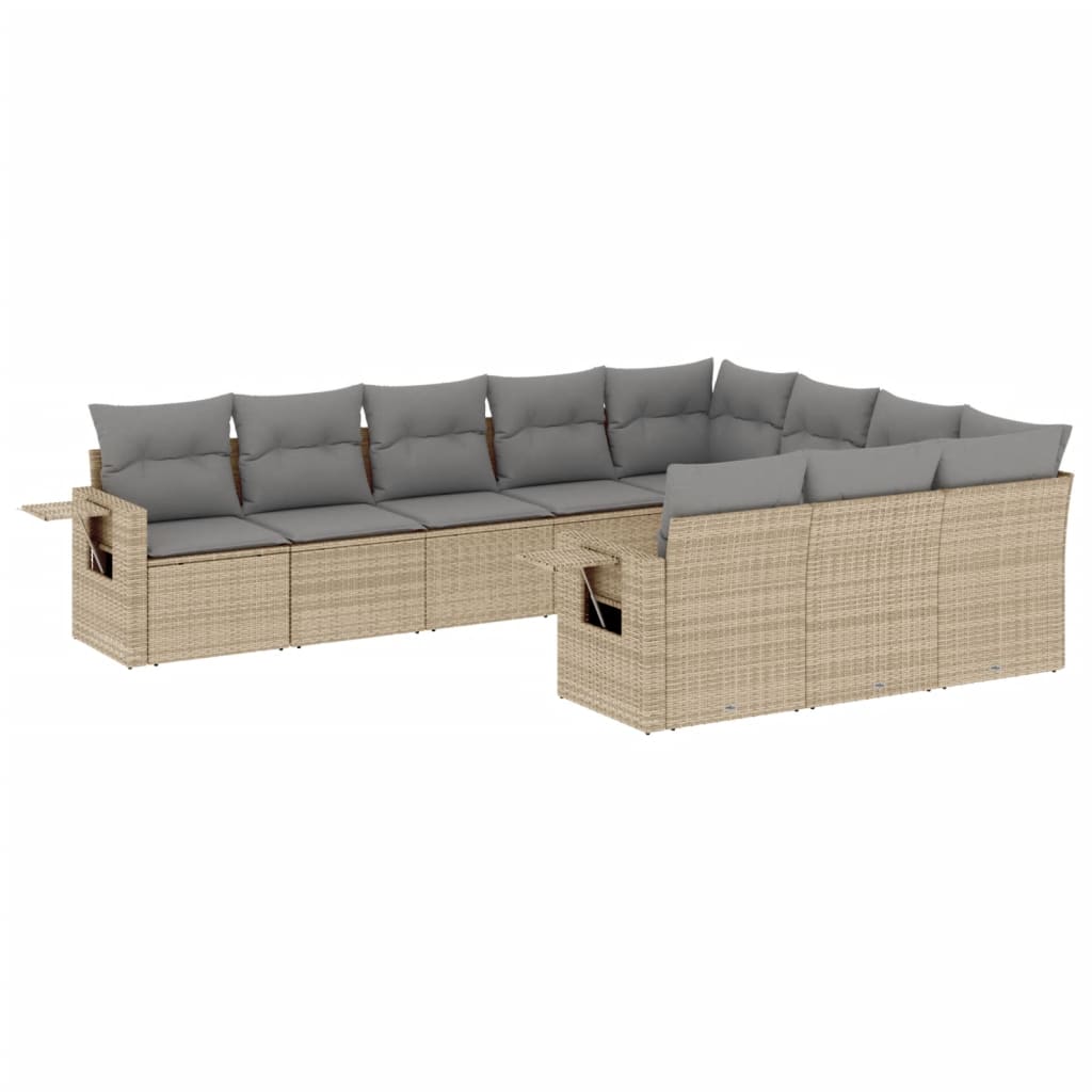 Vidaxl 10-Cz. Garden Furniture Set With Cushions, Beige, Poly Rattan