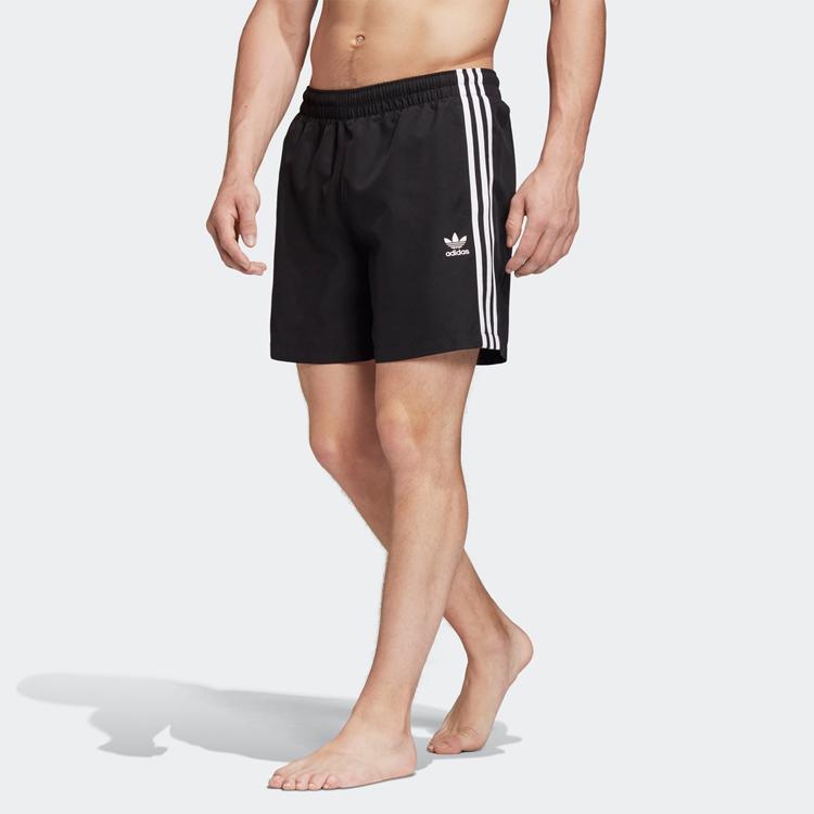 Adidas Originální tkané plavkové šortky s trojlístkovým pruhem Pánské spodní díly Černé FM9874