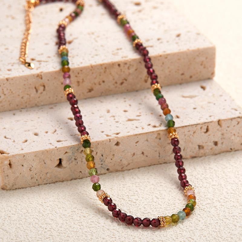 S925 Sterling Silver Natural Tourmaline Garnet Color Treasure Bracelet Female Original Design Fashion Handmade Beads