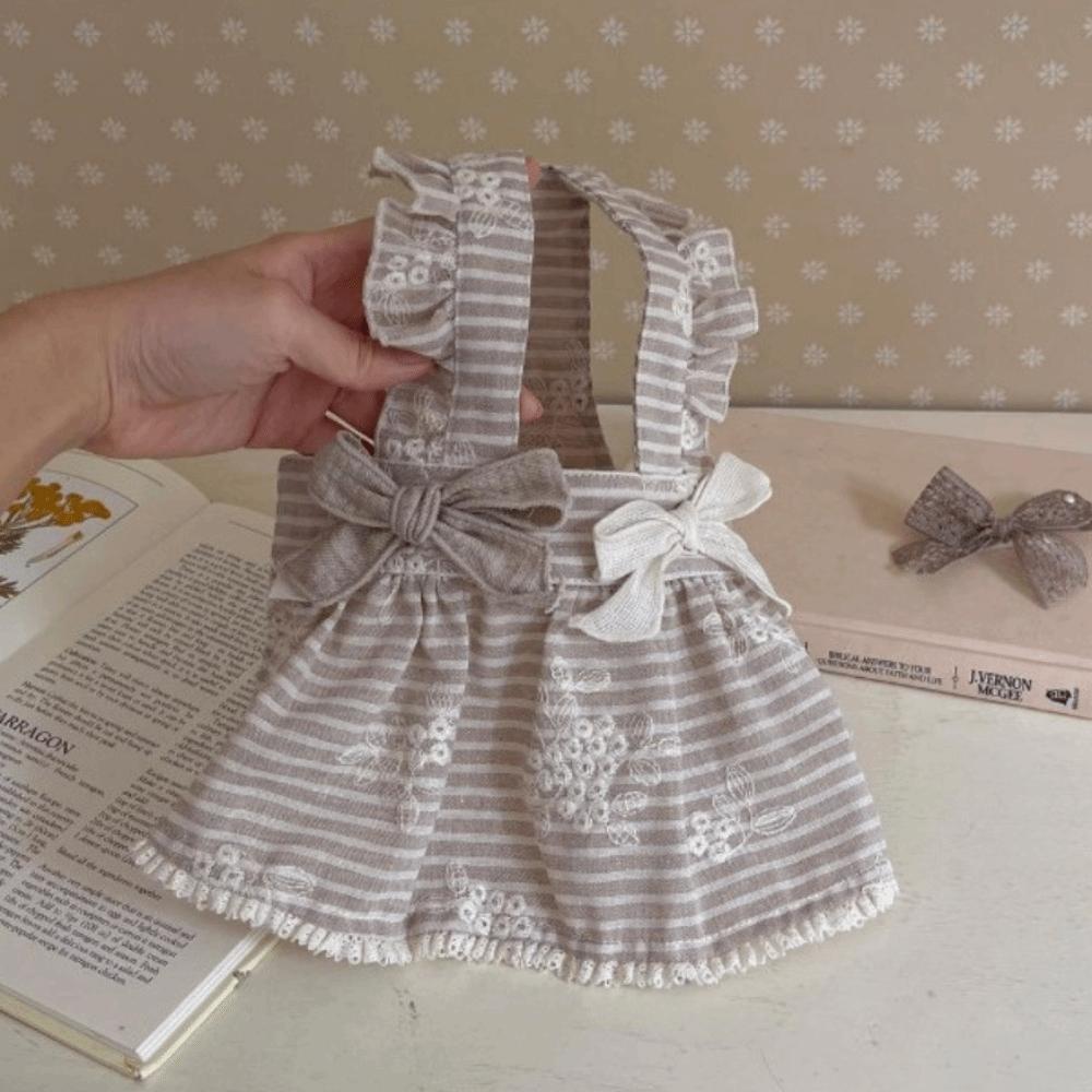 New Japanese-Style Small Dog Dress Bow Tie Striped Pattern Pet Dresses Lace Embroidery Flower Dog Clothes Spring Decor