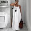 Fashion Summer Spring Solid Color Print Sleeveless U-Neck Casual Dresses