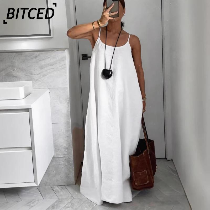 BITCED Abiti Casual da Estate e Primavera Senza Maniche con Scollo a U e Stampe a Colori Solidi