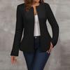 Women's Fashionable Solid Color Round Neck Long Sleeved Button Cardigan Jacket