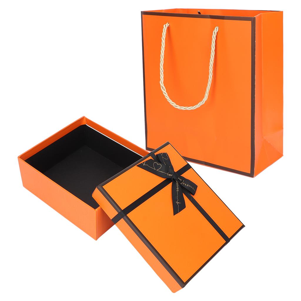 Gift Wrapping Boxes Set Orange Gift Packaging Box with Cover Ribbon Bag for Christmas Birthday Anniversary