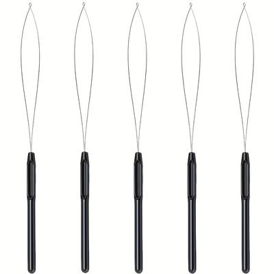 5-pacote extensão do cabelo laço threader fio gancho ferramenta e ferramenta de configuração do grânulo plástico extensão do cabelo laço agulha