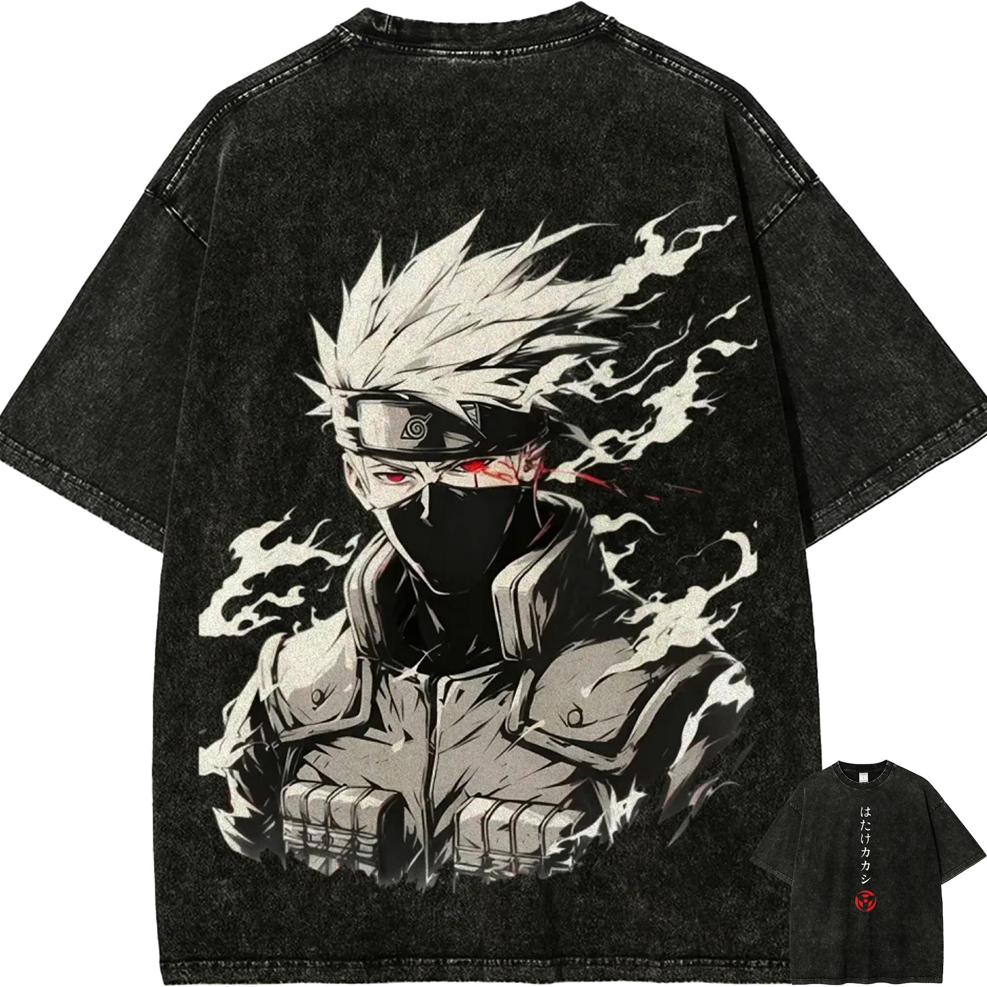 Kakashi Hatake T Shirt Naruto Men Acid Wash Anime Mangekyou Sharingan Graphic Cotton Streetwear Ninja Chidori Vintage Tee M