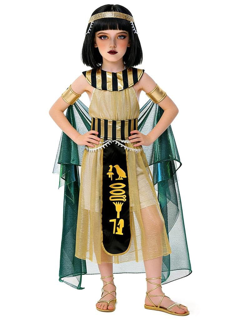 Childrens Halloween Egyptian Queen Costume Set With Headpiece For Stage Shows Girls