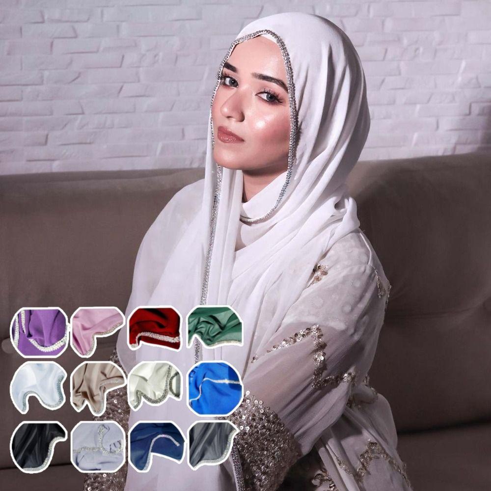 Glänzender Diamant Seite Malaiischer Hijab Einfarbig Damen Schal Neues Design Kopftuch für Frauen Mädchen