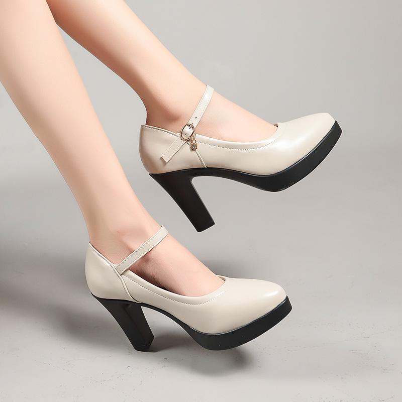 High heels women's spring 2024 new spring waterproof table one-word buckle single shoe female manufacturer