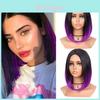 Trendy Short Straight Wig With Long Bangs For Women Black Red Gradient For Party And Events