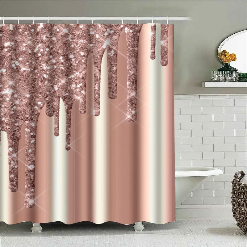 Lyxig Rose Guld Duschdraperi med Bling Glittrigt Tryck Heminredning Vattentäta Badrumstillbehör .com