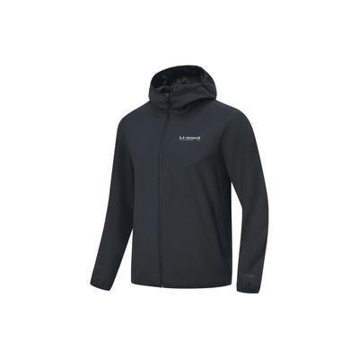 Li Ning Einfarbig Kapuzen-Fleece-Sportjacke mit Reißverschluss für Herren Jacken Schwarz AFDT835-4