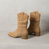 Krazing Pot Cow Suede Nubuck Winter Round Toe Modern Boots Med Heels Slip On Pleated Decoration Women Mid-calf Boots