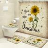 Set 4pcs Doormat Shower Curtain with Non-Slip Rugs Toilet Seat Cover Bath Carpet Durable Waterproof Bathroom Home Entrance Decor