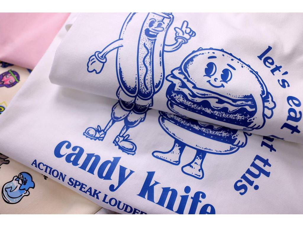 Hot Dog & Burger Cartoon T-shirt for Couples - American Casual Short Sleeve