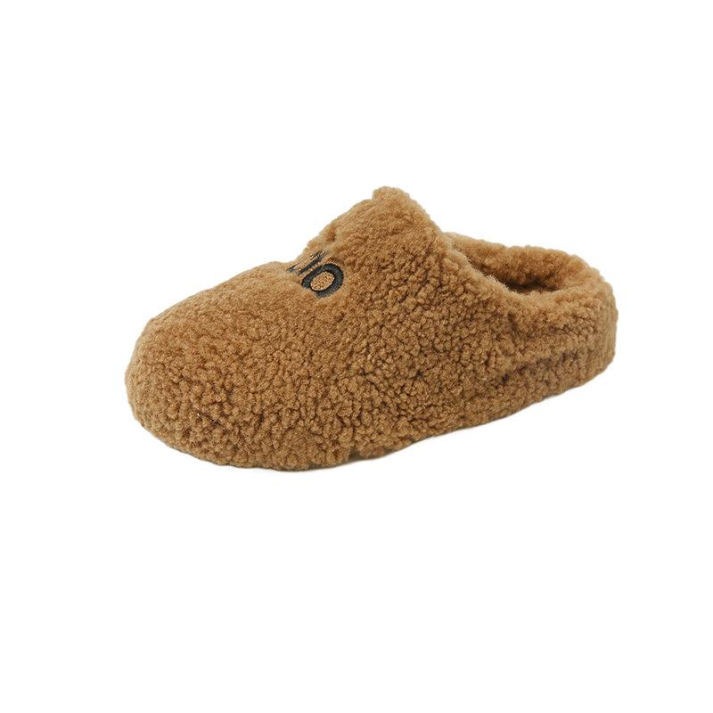 2025 new lamb wool one-word women's outer wear bag head half slippers lazy one pedal Birkencotton slippers
