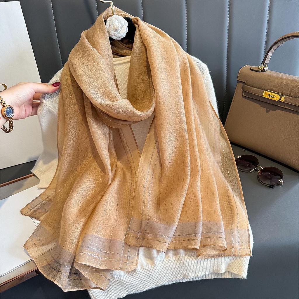 Women's Silk Scarf: High-End Korean Style Gold Thread, Autumn/Winter Shawl