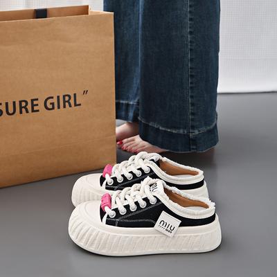 Fashion CRLAYDK Fashion Women's Canvas Comfortable Mules Slip On Casual Platform Loafers Backless Shoes Ladies Indoor Outdoor Slides