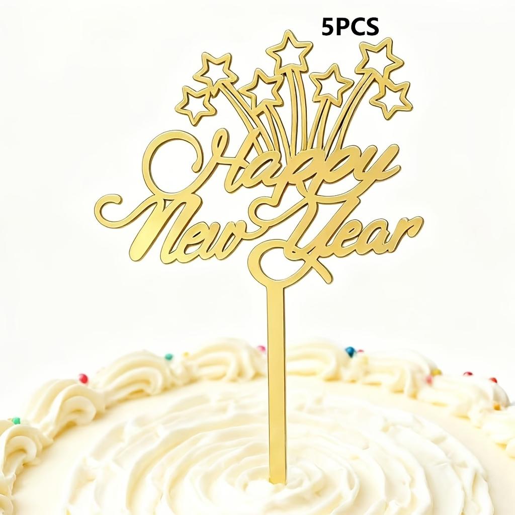 5pcs New Year Cake Topper Happy New Year Cupcake Topper Decoration Flags Baking Xmas Party Wedding Birthday DIY 2026 Decoration