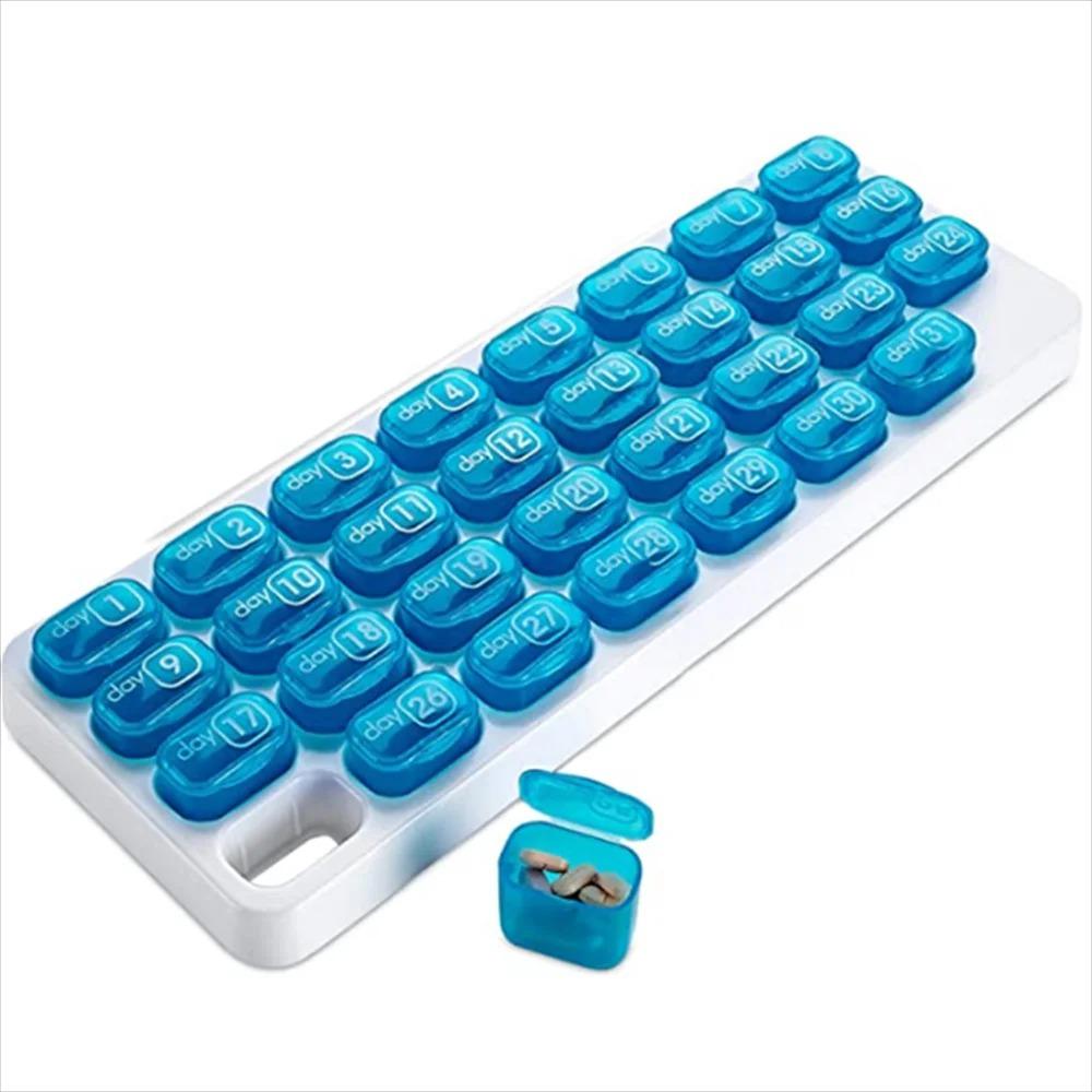 1pc Plastic Multi-compartment Pill Box Keyboard Type 31 Compartments Independent Storage Large Pill Storage Pods With Date