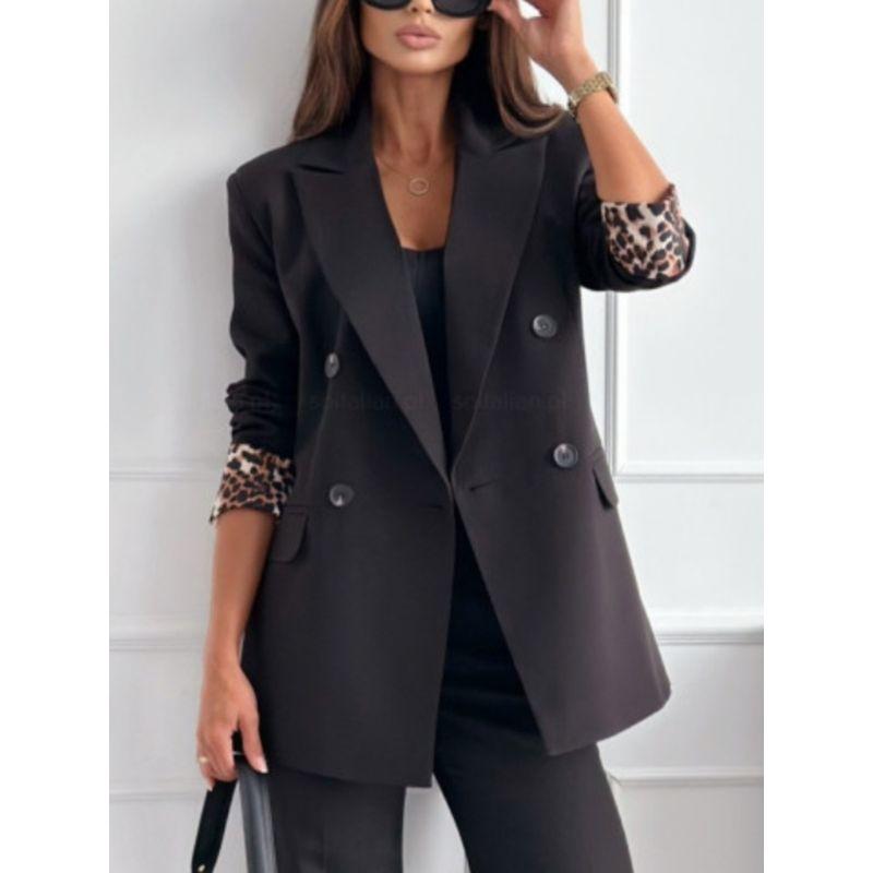 Spring and Autumn New European Fashion Commuter Ol Double Breasted Solid Suit Collar Mid-Length Long Sleeve Suit Outerwear Coat