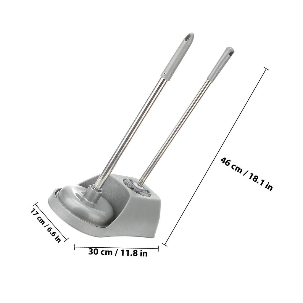 1Set Toilet Brush and Plunger with Holder Powerful Bathroom Cleaning Set Soft Non Scratch Bristles Compact Light Weight Easy