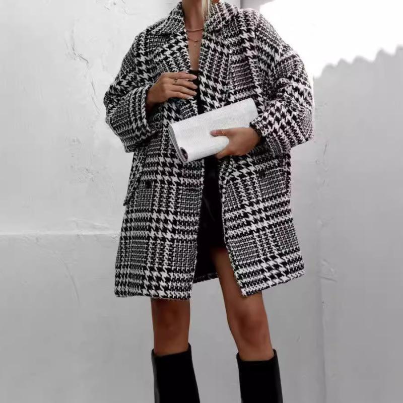Tooxika New Autumn And Winter Thickened Lining Coat Woolen Houndstooth Wool Coat