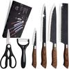 6-piece Stainless Steel Knife Set Featuring a Chef's Knife, Santoku Knife, Vegetable Knife, Sashimi Knife, Paring Knife, Scissors, Ceramic Peeler, and
