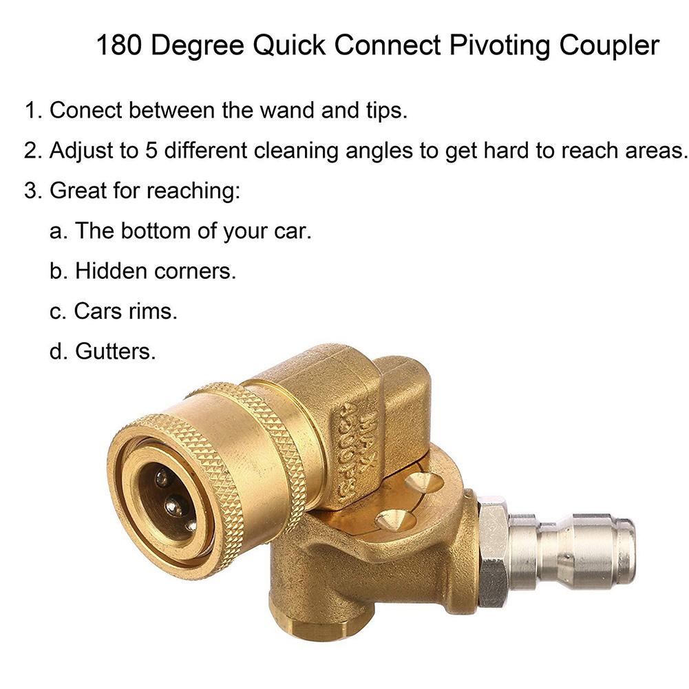 4500 PSI Pivoting Coupler With 1/4" Quick Connection Adjustable Nozzle High Pressure Washer Attachment Adaptor For Car Cleaning