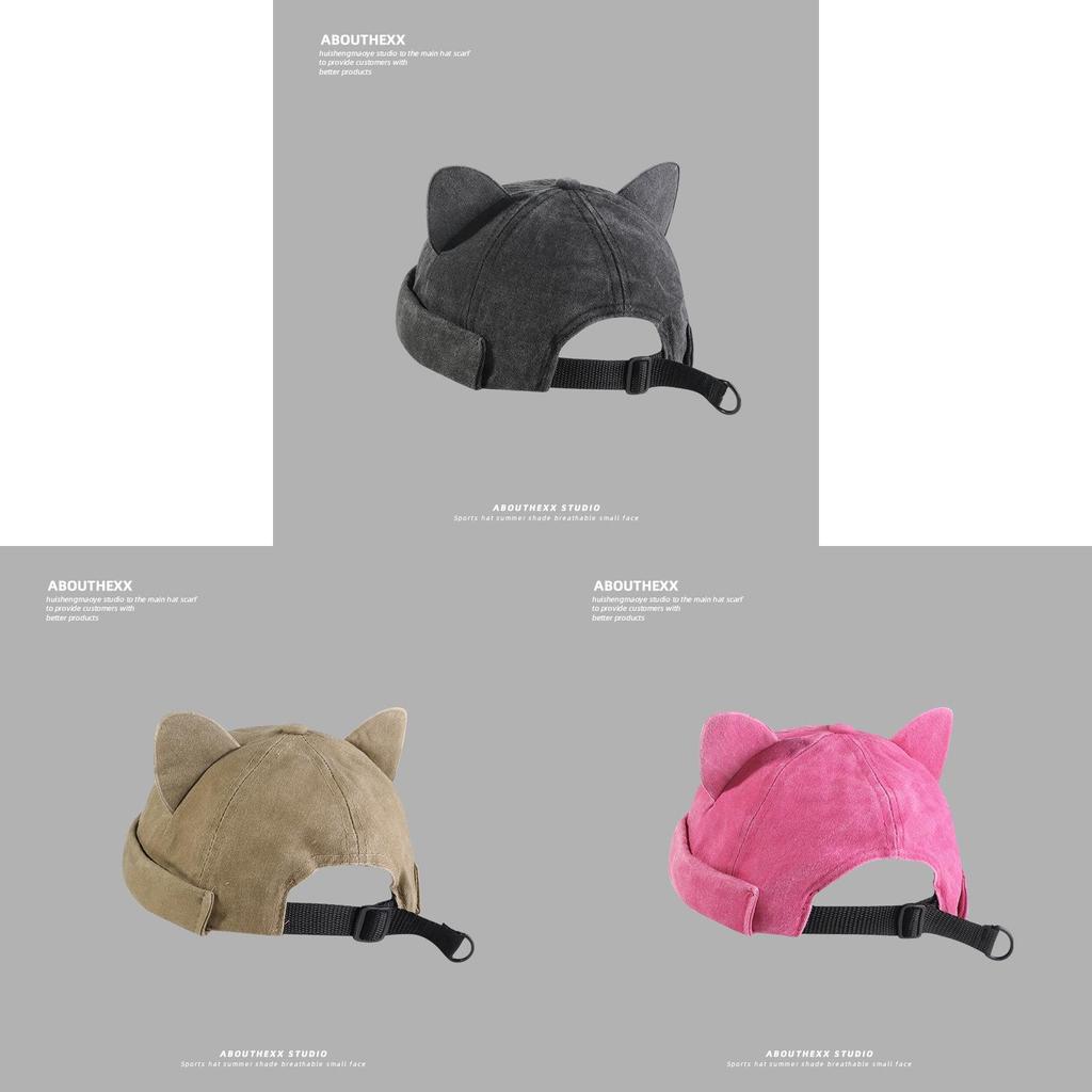 Cute Cat Ear Hat Unisex Cotton Sun Protection Cap With No Brim For Summer And Spring