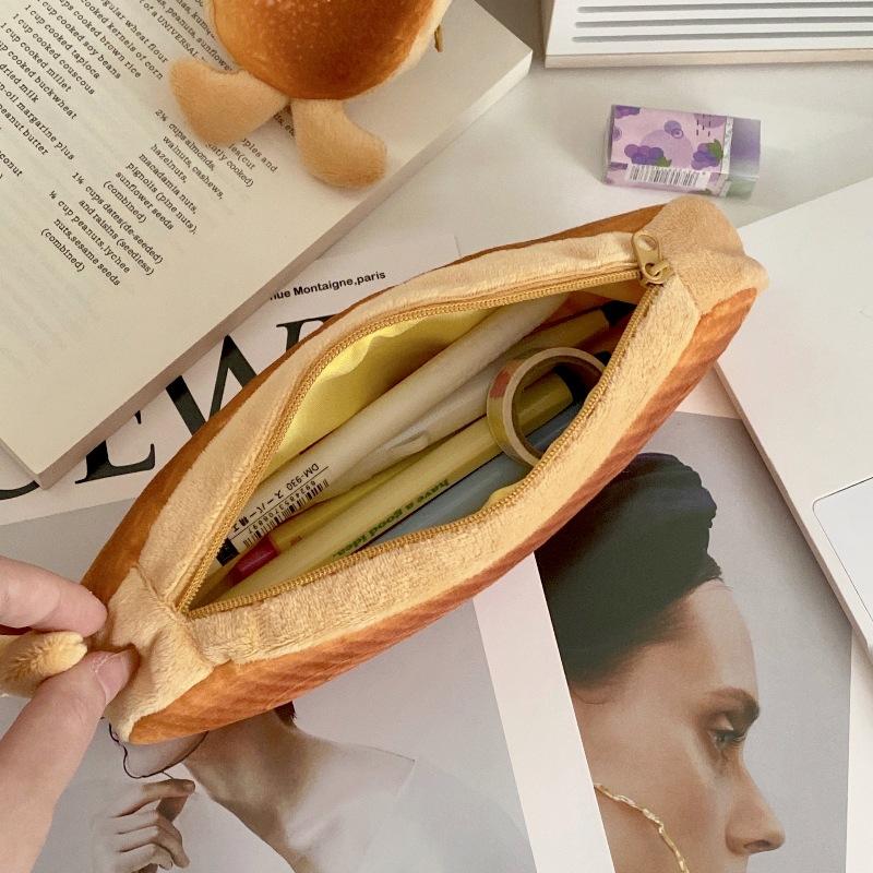 Student Stationery Bag, Fun Bread Plush Pen Bag, Multi functional Storage, Can Be Used as Wallet & Handbag