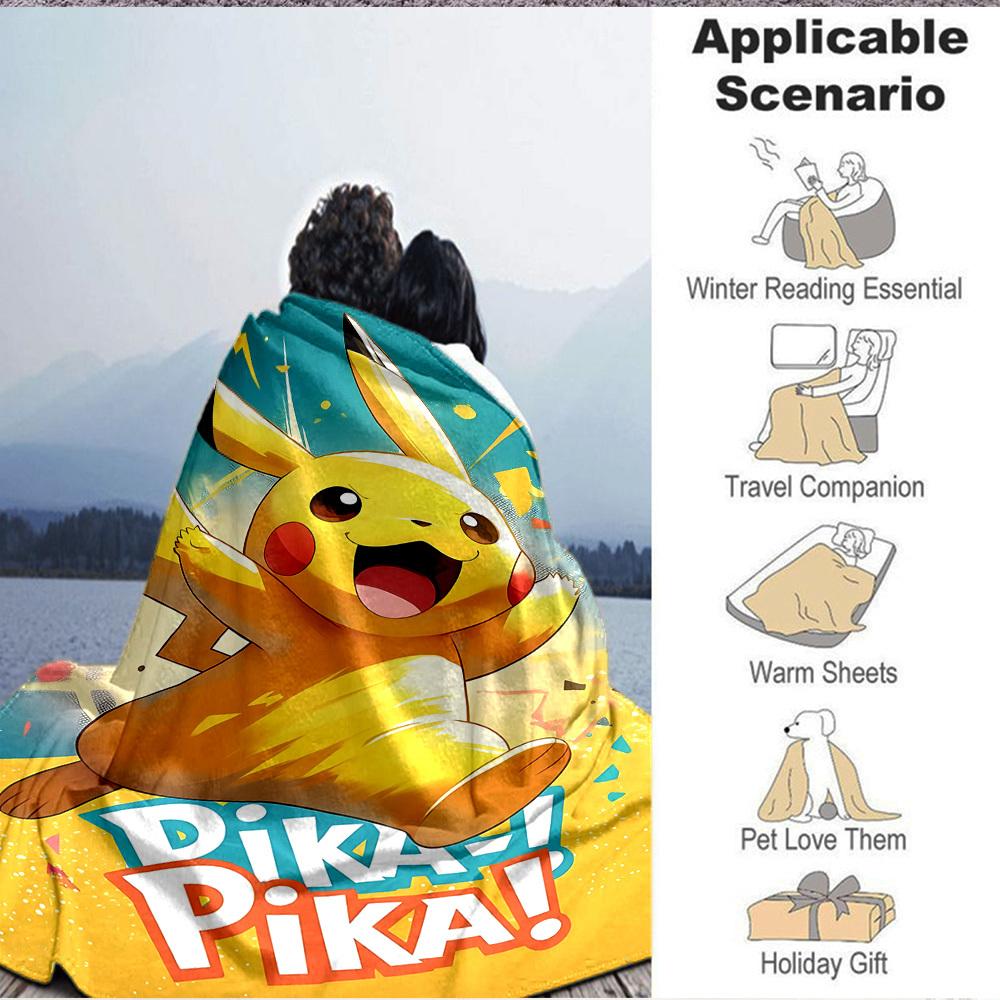 1pc Pikachu Flannel Blanket, Soft Skin Friendly with Digital Printing, Various Sizes Available for Family, Friends, Birthday