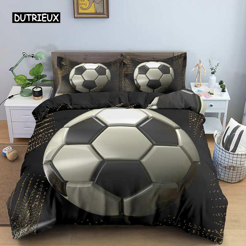 3D Boys Teens Football Comforter Cover Set Queen Size Soccer Ball Duvet Cover Polyester Bedding Set 2/3pcs Soft Twin Quilt Cover