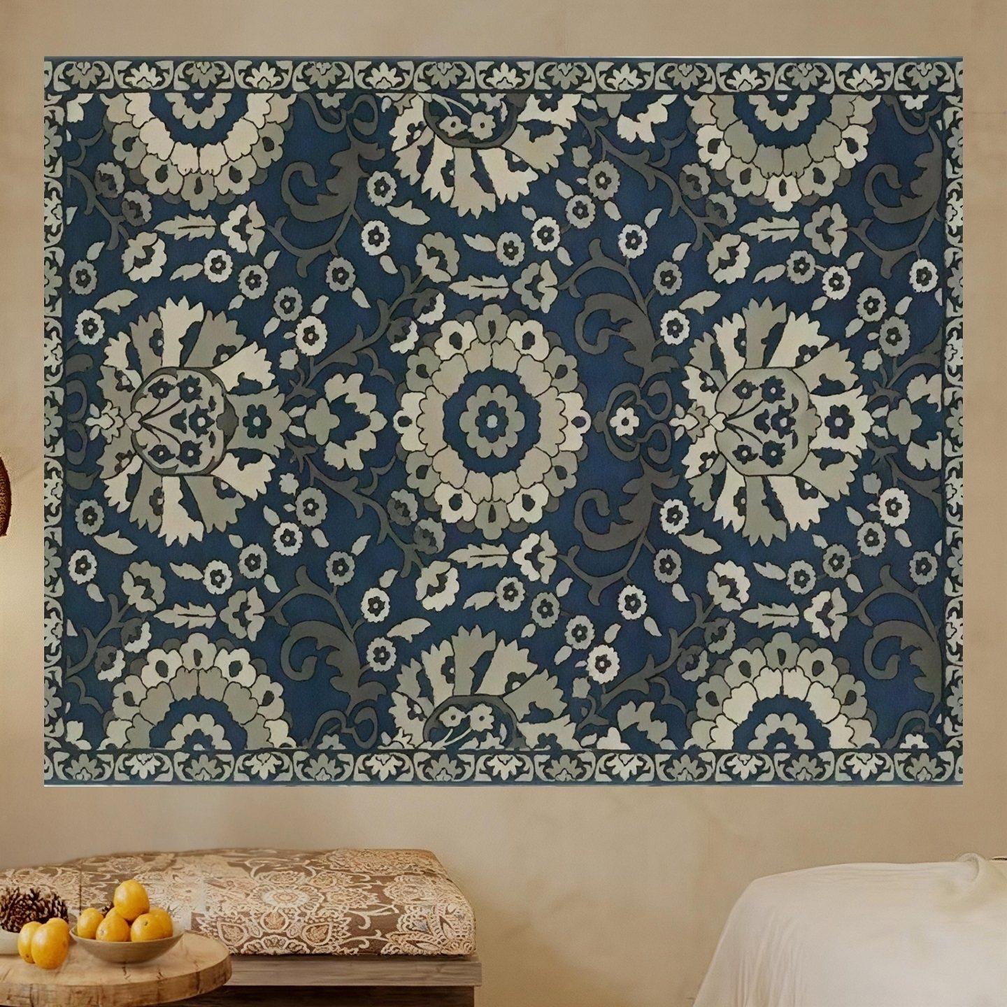 Art Nouveau Tapestry Vintage Floral Pattern Background Cloth Chinese Style Wall Hanging for Homestay Bedroom Headboard Decor 74x94cm(29x37in)